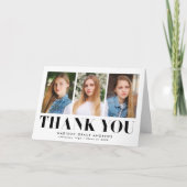 シンプルで大胆な黒の3枚の写真を使った卒業カード サンキューカード (正面)