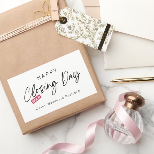 シンプルで幸せなクロージングデー　不動産エージェントのカスタム 長方形シール (ギフト)