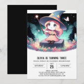 シンプルで幻想的な魔法使いの誕生日 招待状 (正面/裏面)