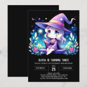 シンプルで幻想的な魔法使いの誕生日 招待状 (正面/裏面)