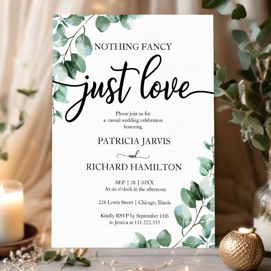 シンプルで愛に満ちたウェディングレセプションのグリーン 招待状