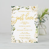 シンプルで愛に満ちたウェディング ホワイト クリーム フラワー 箔招待状 (立ち正面)