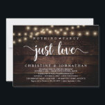 シンプルで愛に満ちた、ラスティックなウェディングレセプション 招待状<br><div class="desc">私たちのコテージのストリングライト、茶色の木の背景をテーマにした、ウェディングエロープメントのお祝いの招待状「何も特別なものはない、ただ愛があるだけ」を使って、あなたの永遠の始まりをラスティックな優雅さでマークしてください。 この招待状は、カップルが喜びに満ちた機会を広げるのに最適で、洗練された遊び心を醸し出し、思い出に残るイベントの舞台を設定します。 タイムレスなモダンスクリプトデザインテーマが飾られており、あなたの祝賀会に洗練された魅力を加えます。 TeeshaDerrickによって作られたこの招待状は、あなたの愛の物語を美しく捉えることを約束します。</div>