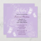 シンプルで敏感な蝶紫色のベビーシャワーのパーティー 招待状 (正面/裏面)