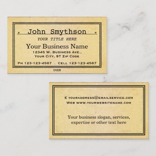 シンプルで旧式で古い老化させた紙 名刺 (正面/裏面)