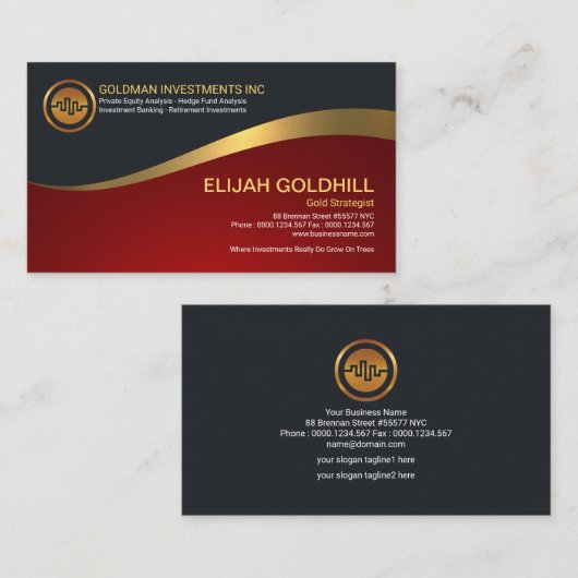 シンプルで明るい発光性の波の金ゴールドの戦略家 名刺 (正面/裏面)