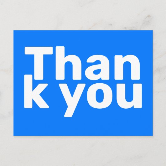 シンプルで明るい青い太字のモダンで鮮やかな感謝カード ポストカード (正面)