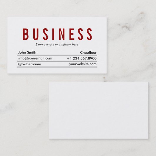 シンプルで明白で赤いタイトルの運転者の名刺 名刺 (正面/裏面)
