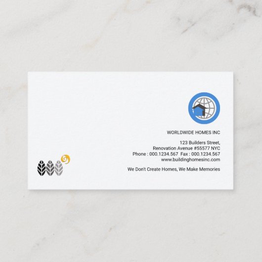 シンプルで明白で青く全体的で国際的な建築業者 名刺 (裏面)