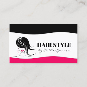 シンプルで明白で黒い及びピンクのヘアカットのスタイリストカード 名刺