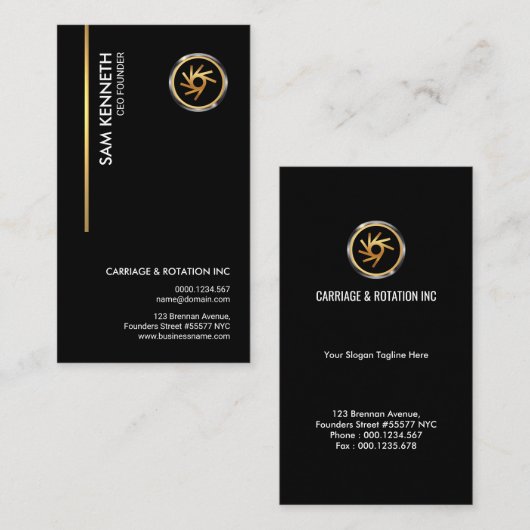 シンプルで明白で黒い縦の金ゴールドライン創設者CEO 名刺 (正面/裏面)