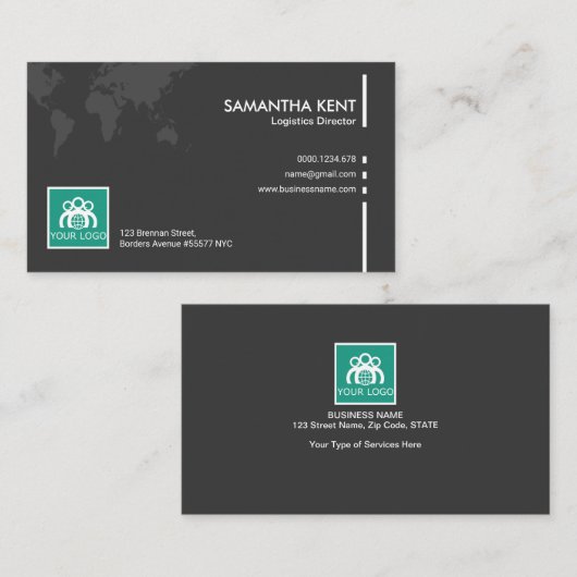 シンプルで明白な灰色の世界地図の兵站学ディレクター 名刺 (正面/裏面)