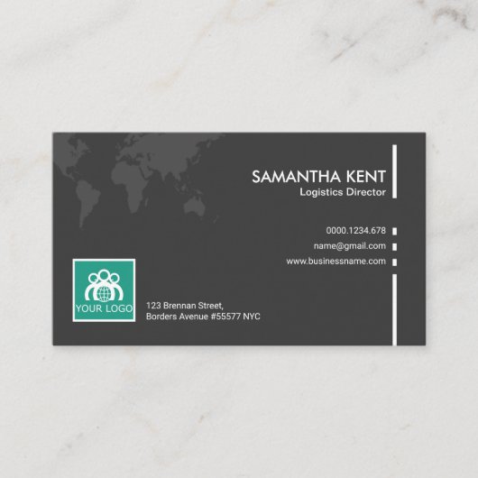 シンプルで明白な灰色の世界地図の兵站学ディレクター 名刺 (正面)