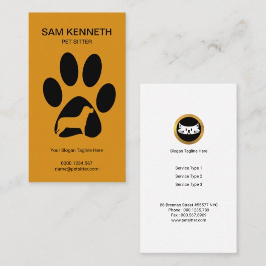 シンプルで明白な足のプリント犬のシルエットの付き添い 名刺 (正面/裏面)