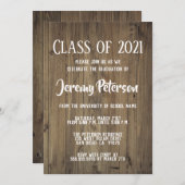 シンプルで暗い木製の板の卒業パーティーの招待 招待状 (正面/裏面)