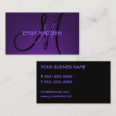 シンプルで暗い紫色のカスタムなモノグラムカード 名刺 (正面/裏面)
