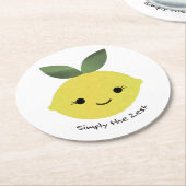シンプルで最も可愛いかわいいレモン ラウンドペーパーコースター (アングル)