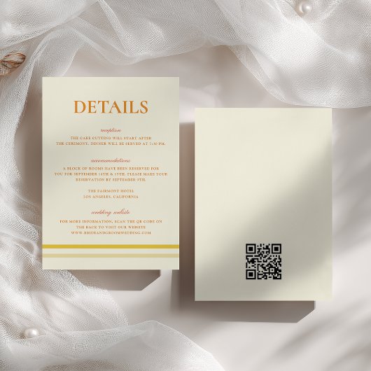 シンプルで柔らかなバターイエローの結婚式詳細QRコード エンクロージャーカード