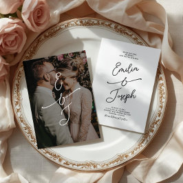 シンプルで気まぐれな手描きの結婚式の写真 招待状