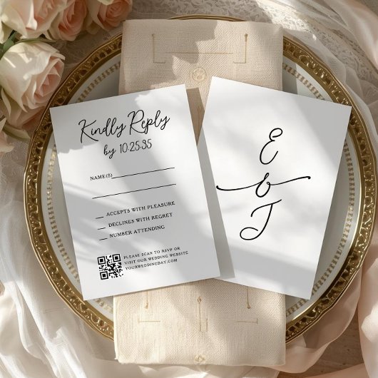 シンプルで気まぐれな手書きの結婚式RSVP返信 出欠カード