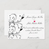 シンプルで白く黒い蝶スクロール保存日付 セーブザデート (正面/裏面)