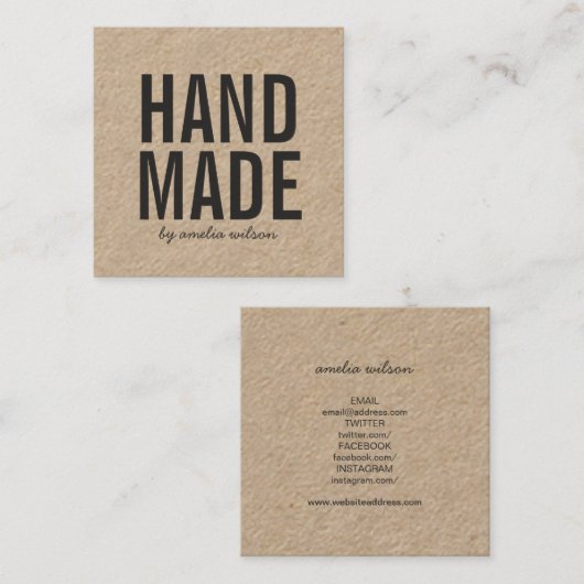 シンプルで素朴なハンドメイドのクラフトの会合媒体 スクエア名刺 (正面/裏面)