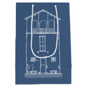 シンプルで素朴な家のモダンな青写真|の濃紺 ミディアムペーパーバッグ (裏面)