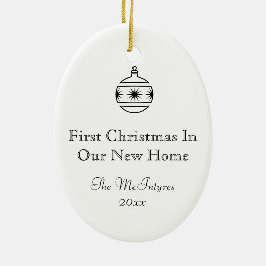 シンプルで素朴な家の新しい住所引っ越し祝いパーティー セラミックオーナメント (裏面)
