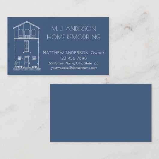 シンプルで素朴な家の青写真のプロフェッショナル海軍 名刺 (正面/裏面)