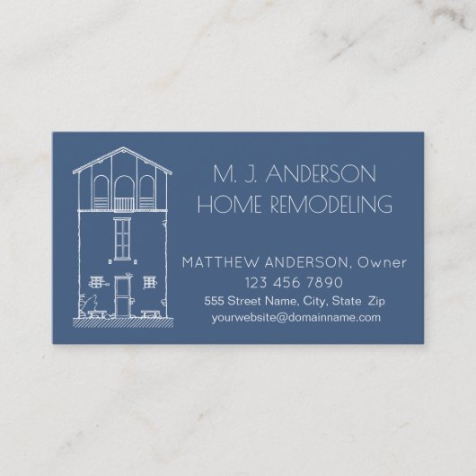 シンプルで素朴な家の青写真のプロフェッショナル海軍 名刺 (正面)