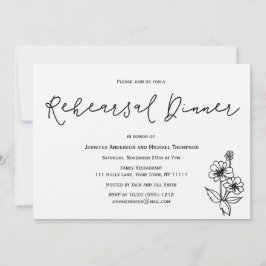 シンプルで素朴な植物の花のリハーサルの夕食 招待状