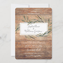 シンプルで素朴な結婚式の納屋木及び水彩画のハーブ 招待状
