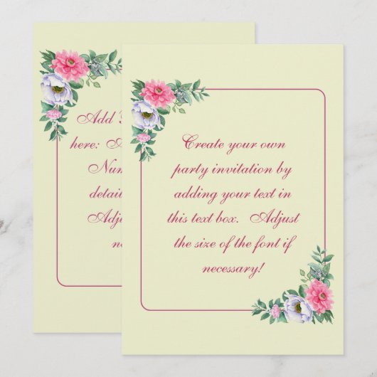 シンプルで繊細な夏の庭の花 招待状 (正面/裏面)