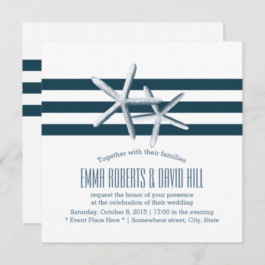 シンプルで航海のなヒトデの結婚式招待状 招待状 (正面/裏面)
