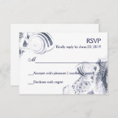 シンプルで芸術的な濃紺の貝殻RSVP 出欠カード (正面/裏面)