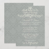 シンプルで贅沢な銀製のダマスク織の結婚式招待状 招待状 (正面/裏面)