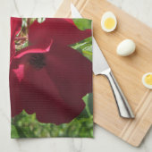 シンプルで赤いバラ キッチンタオル (四つ折り)