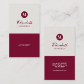 シンプルで赤い及びクリーム色のモノグラムの名刺 名刺 (正面/裏面)