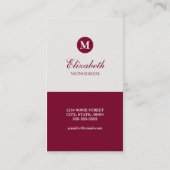 シンプルで赤い及びクリーム色のモノグラムの名刺 名刺 (裏面)