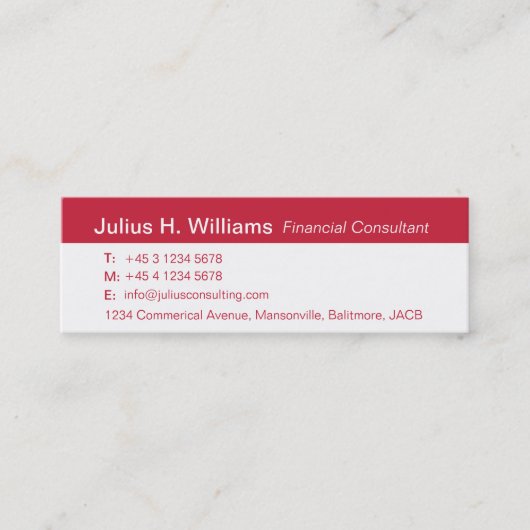 シンプルで赤く及び白く細い赤の背部名刺 スキニー名刺 (正面)