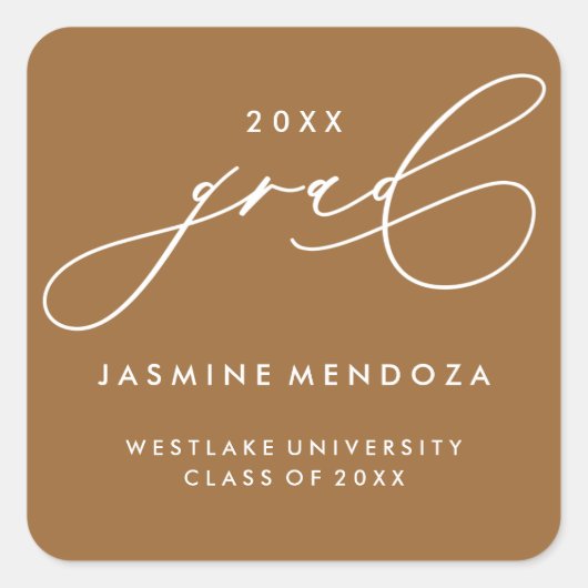 シンプルで遊び心のあるカリグラフィー卒業ステッカー スクエアシール (正面)