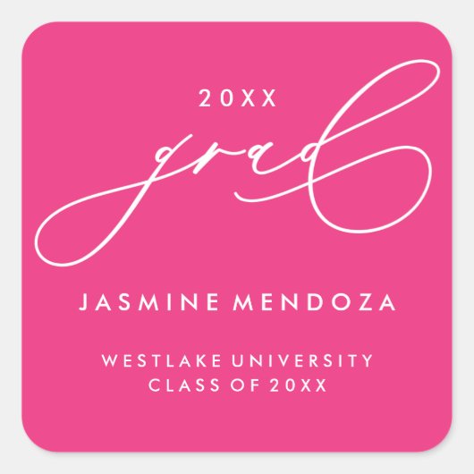 シンプルで遊び心のあるカリグラフィー卒業ステッカー スクエアシール (正面)