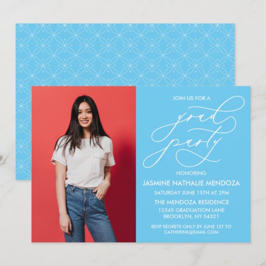 シンプルで遊び心のあるカリグラフィー卒業式招待状 招待状 (正面/裏面)