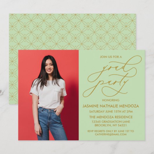 シンプルで遊び心のあるカリグラフィー卒業式招待状 招待状 (正面/裏面)