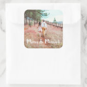 シンプルで遊び心のある楽しい結婚写真 スクエアシール (バッグ)