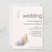 シンプルで遊び心のある蝶の珊瑚と紫 招待状 (正面)