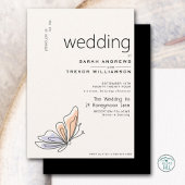 シンプルで遊び心のある蝶の珊瑚と紫 招待状