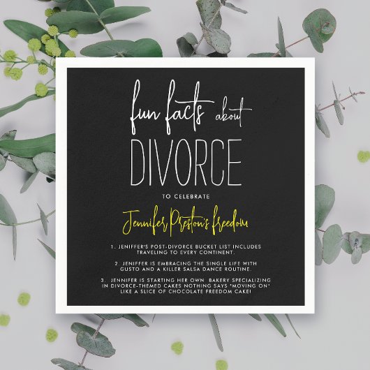 シンプルで遊び心のある黒と白の離婚パーティー豆知識 スタンダードカクテルナプキン