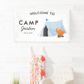 シンプルで青いテントのキャンプの誕生会の歓迎 横断幕 (インサイチュ)