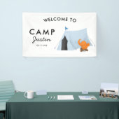 シンプルで青いテントのキャンプの誕生会の歓迎 横断幕 (トレードショー)